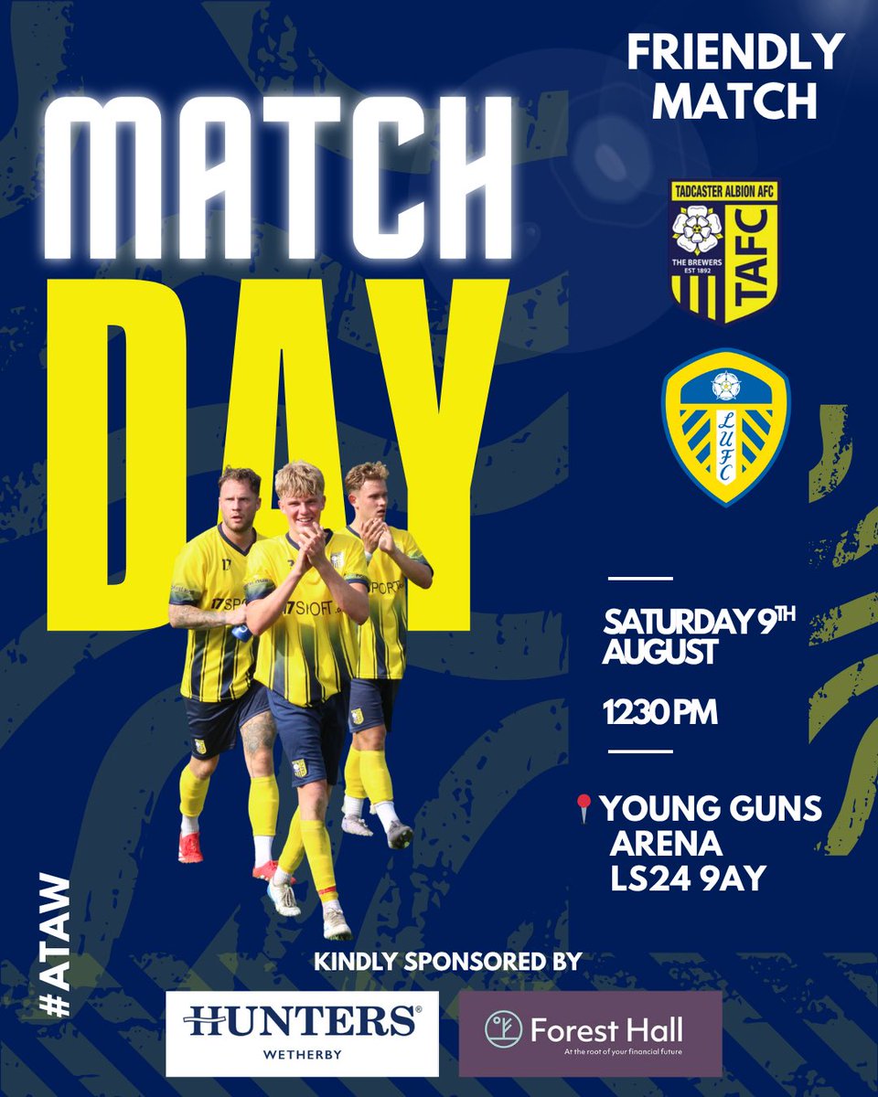 ⚽️  𝗠𝗔𝗧𝗖𝗛 𝗗𝗔𝗬 ⚽️

🆚  <a href="/LUFC/">Leeds United</a> U21s
🏟 <a href="/YoungGuns_FC/">Young Guns</a> Arena
⏰ 12:30 Kick Off 
🎟 £8 Adults. £6 Concessions. £2 16-17 juniors. U15s free. 

Tickets available via
tadcasteralbion.merlintickets.co.uk/product/EVENT0…
Or pay on the gate (cash&amp;card)

🍔 🍺 Gate and inside and outside bars open from 10:45
