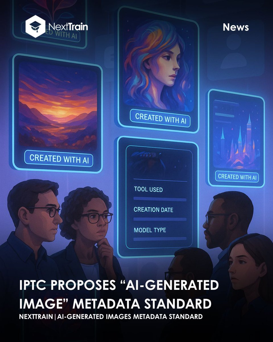 Nexttrain_io's tweet image. IPTC proposes a standard tag for AI-generated images. Finally—truth in pixels. What do you think about this? 
#AImedia #Deepfakes #ContentAuth #AI #TechNews #AIGeneratedImages #Future #Cybersecurity