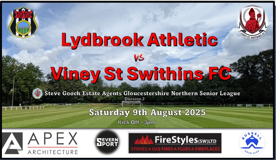 𝐌𝐚𝐭𝐜𝐡 𝐃𝐚𝐲 !!

Not only is it match day, its 𝗗𝗲𝗿𝗯𝘆 𝗗𝗮𝘆 as we make the short trip across the Forest to <a href="/LydbrookAth/">Lydbrook Athletic AFC</a> 

Kick Off is 3pm ⚽️⚽️⚽️

Your support as always will be appreciated.

#uptheviney #stevegoochestateagentsGNSL
🔴⚫️