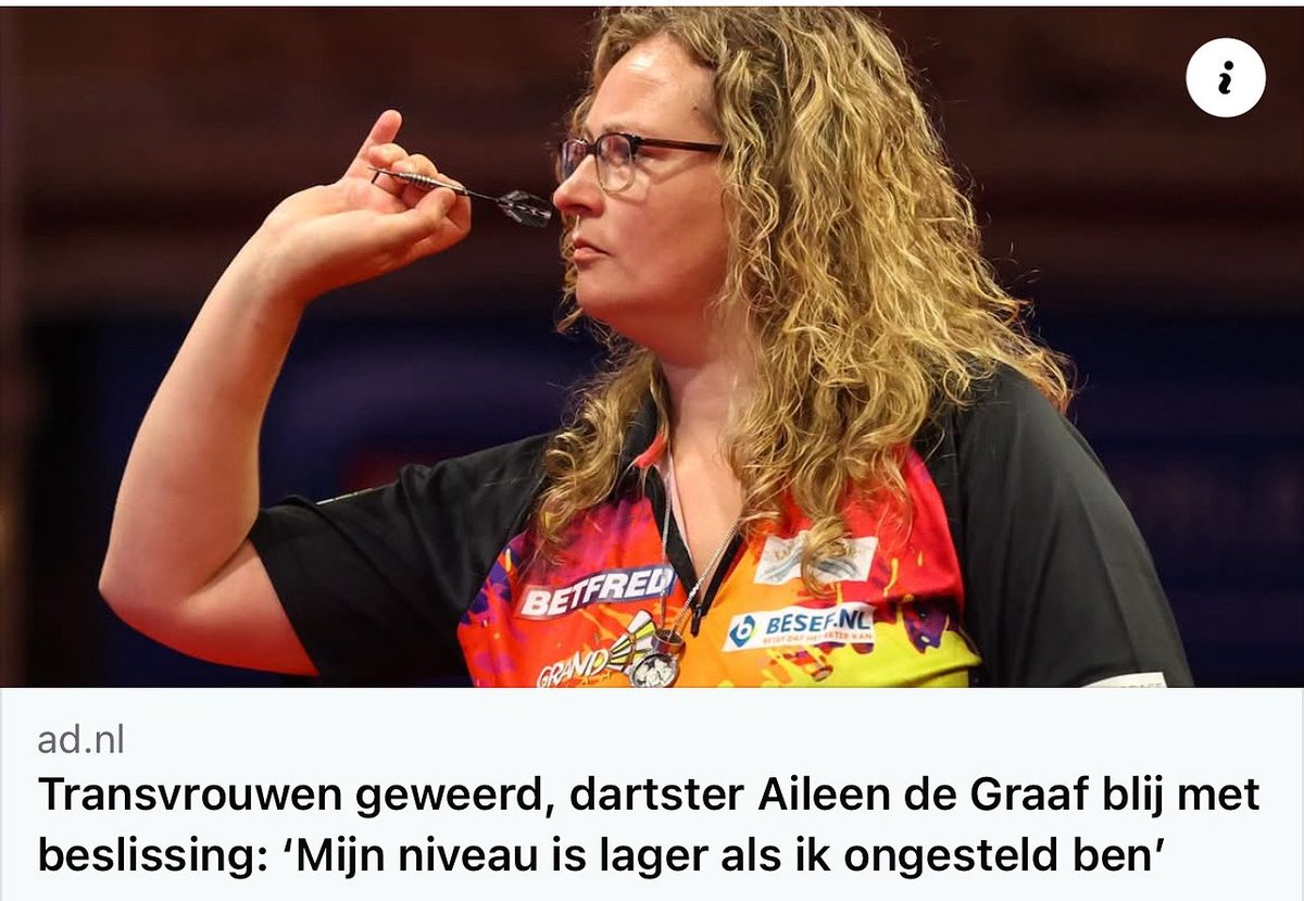 De mondiale dartsbond WDF heeft een beslissing genomen: in de vrouwencompetitie mogen voortaan alleen vrouwen uitkomen die als vrouw zijn geboren. De Spakenburgse Aileen de Graaf juicht die beslissing toe. ad.nl/regiosport-ame…