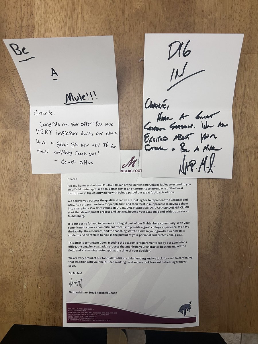 Blessed to have received my first official offer from Muhlenberg College! <a href="/DigInMules/">Muhlenberg Football</a> <a href="/Coach_OHara51/">Scott O’Hara</a> <a href="/MW_FootballTeam/">MW Football</a>