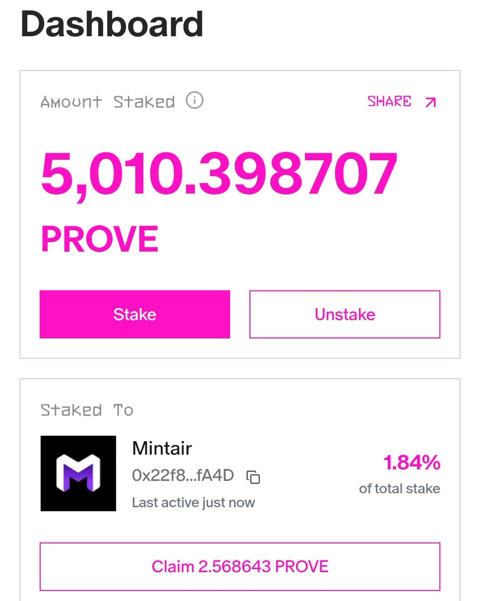 ManelTheDev's tweet photo. @Zahar0n_ @0xCRASHOUT @InfStones primera 24h de stake, +13 $PROVE https://t.co/tkuni6965V