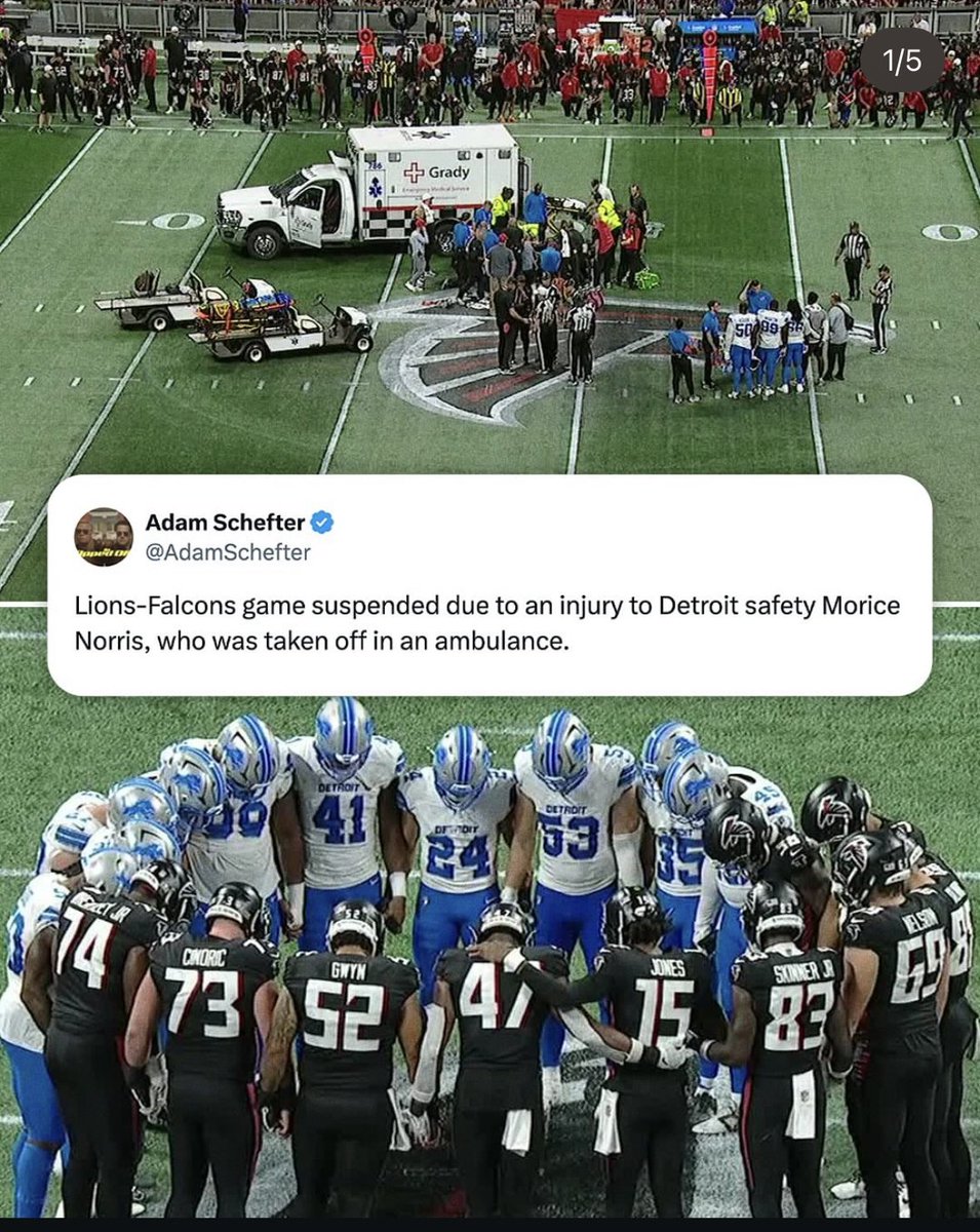 Matt Schaub (@mattschaub) on Twitter photo Thoughts and prayers to Lions safety Morice Norris. May he come through this injury by the grace of the Lord. Powerful show if solidarity for their brother by both the <a href="/AtlantaFalcons/">Atlanta Falcons</a> and <a href="/Lions/">Detroit Lions</a> after the injury. Thoughts and prayers to Lions safety Morice Norris. May he come through this injury by the grace of the Lord. Powerful show if solidarity for their brother by both the <a href="/AtlantaFalcons/">Atlanta Falcons</a> and <a href="/Lions/">Detroit Lions</a> after the injury.