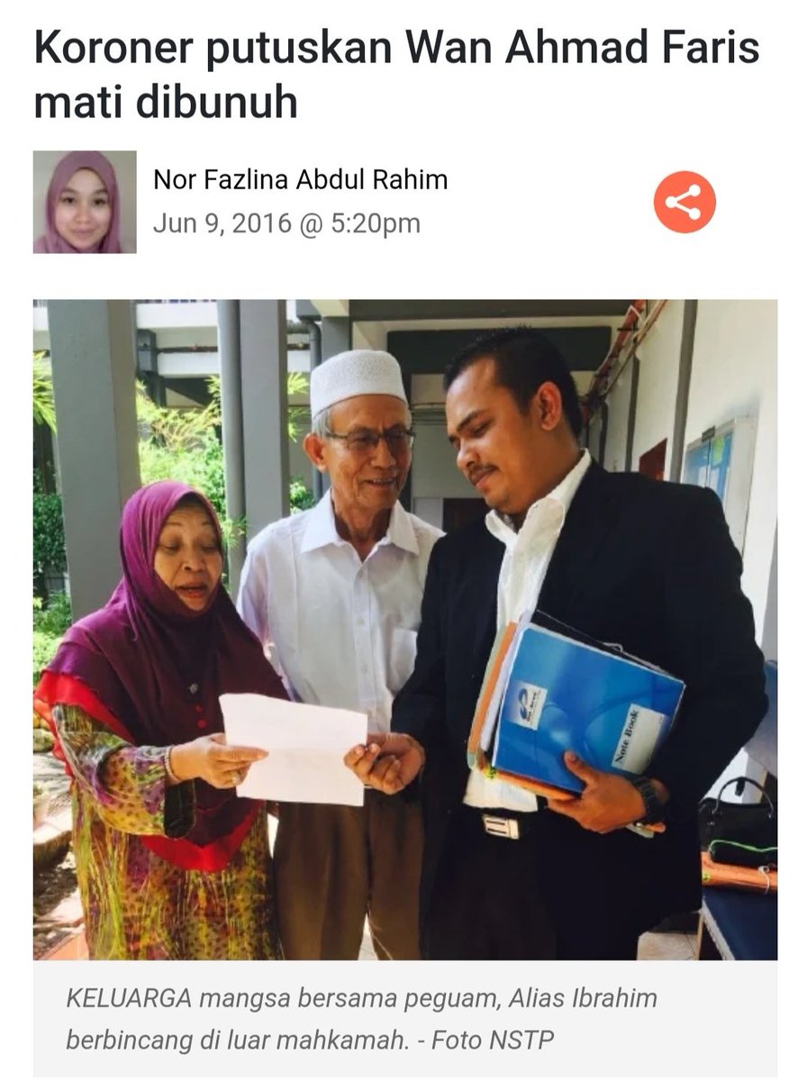 Nazril_Iznil's tweet photo. Dari satu sudut, arwah Zara sebenarnya lebih beruntung dari arwah Wan Ahmad Faris.

Keadilan untuk arwah Zara hari ini sedang diperjuangkan oleh seluruh rakyat Malaysia.

Polis, Menteri, Kerajaan Sabah kesemuanya ditekan agar menjalankan siasatan dengan betul dan telus.

Dan terbaru rakyat Sabah berhimpun dan berdemo, menuntut keadilan untuk arwah Zara.

Ini amat berbeza dengan arwah Wan Ahmad Faris, ketika kejadian berlaku, tiada siapa yang ambil kisah.

Bahkan hari ni pun amat sedikit rakyat yang ambil tahu. Media masa tu tidak segalak hari ini membuat liputan.

Sama seperti arwah Zarwa, kematian arwah Wan Ahmad Faris sangat mencurigakan.

Pada tahun 2013, Wan Ahmad Fariis ditemui mati tergantung dalam keadaan separuh bogel di sekolahnya, di YIK,  Kelantan.

Bedah siasat telah dilakukan oleh pakar forensik, dan polis mengatakan dia membunuh diri.

Pada tahun 2016, Mahkamah Koroner pula sahkan Wan Ahmad Faris tidak bunuh diri, tapi telah dibunuh.

Namun, apa yang menyedihkan, pada tahun 2020, kes Wan Ahmad Faris telah diklasifikasikan sebagai NFA.(No Further Action).

Dan sehingga ke hari ni, pembunuh arwah Wan Ahmad Faris masih bebas.

Kes ini sekarang sedang diperjuang oleh Puan Liyana Marzuki.