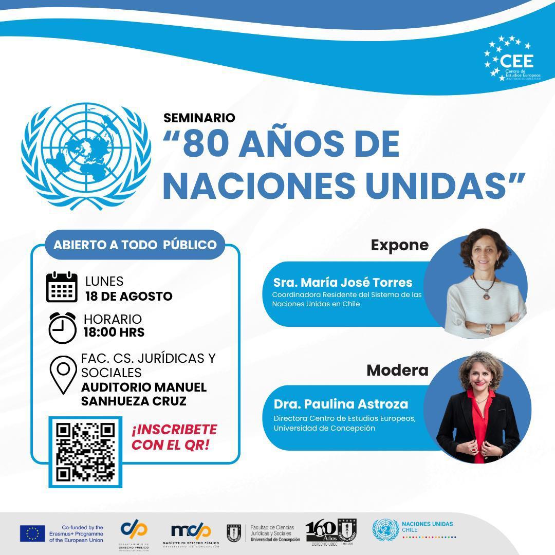 PaulinaAstrozaS's tweet photo. Gran oportunidad en #Concepción de escuchar a la Coordinadora Residente del Sistema de las Naciones Unidas en Chile @ONU_es, @mtorresmacho María José Torres, en conferencia por los 80 años que cumple la organización internacional el 24 de octubre.

Actividad #CátedraJeanMonnet https://t.co/sg78JHRpQA