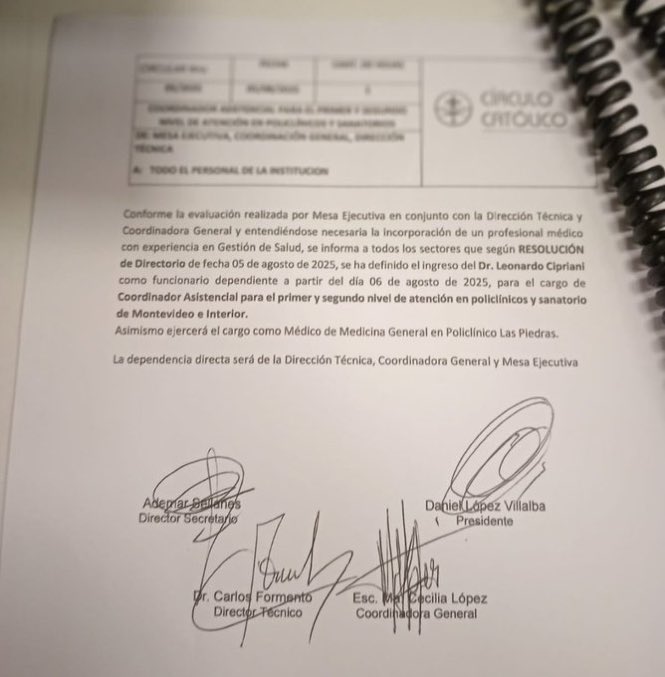 🔴 Y hoy nos enteramos que Leonardo Cipriani vuelve al Círculo Católico. Era una obviedad.
Ni un poquito de vergüenza tienen.
Espero el resultado de auditoría de su gestión en ASSE.