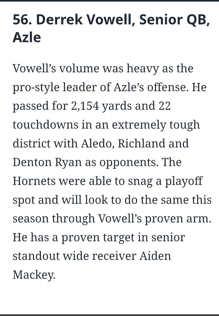 Appreciate the love!!  #56
<a href="/foster_sawyer/">Foster Sawyer</a> <a href="/Devo26Dorris/">Devon Dorris</a> <a href="/JClarkHFB247/">Jeremy Clark</a> <a href="/jwheeler294/">jason wheeler</a> <a href="/RecruitAzle/">Azle HS Football</a> <a href="/Vines0617/">Jason Vines</a> <a href="/dctf/">Dave Campbell's — TexasFootball.com</a>