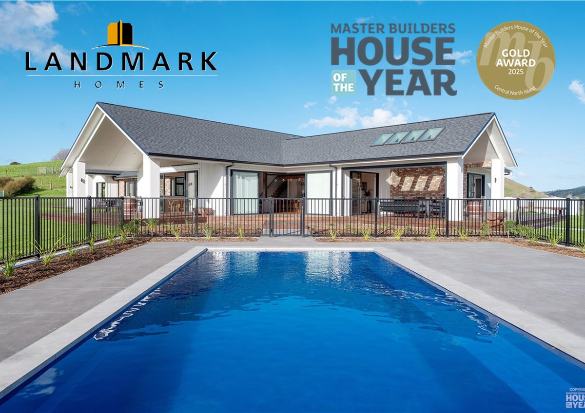 CoastalPoolsNZ's tweet photo. This beautiful Ngatapa Show home, built by Landmark Homes Gisborne, was awarded Regional Gold in the Master Builders House of the Year 2025 
Installed is our stunning Barrier Reef Pools Brampton 9.2 in Ocean Shimmer, making this the perfect lifestyle property https://t.co/a3V1BzWgJ2