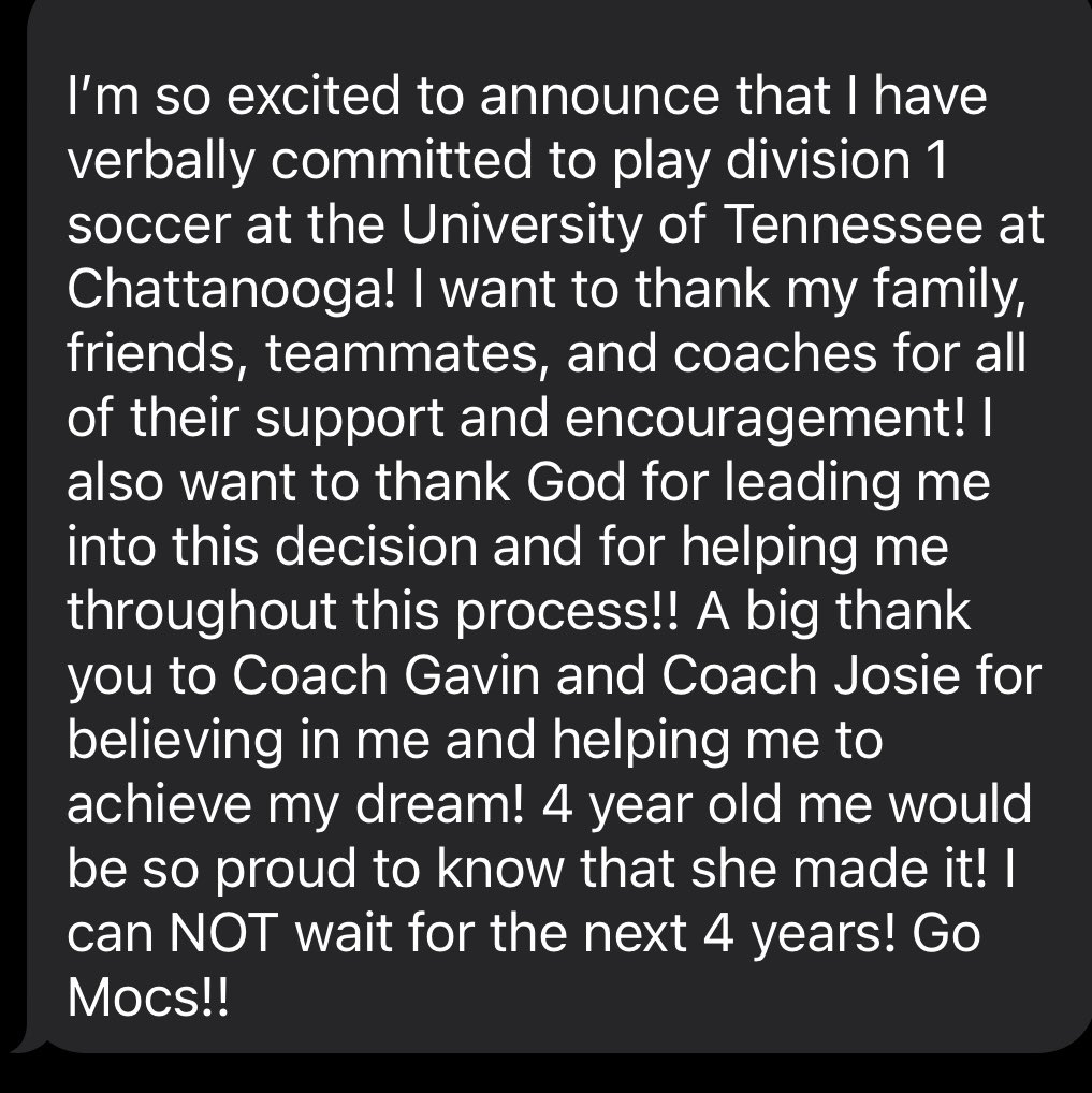 Reagan Wheeler (@reaganwheeler35) on Twitter photo So excited to announce my verbal commitment to play D1 soccer!
<a href="/UTChattanooga/">The University of Tennessee at Chattanooga</a> <a href="/GoMocsSoccer/">Chattanooga Soccer</a> <a href="/GoMocs/">Chattanooga Mocs</a> <a href="/ECNLOhioValley/">ECNL Ohio Valley Conference</a> <a href="/PrepSoccer/">Prep Soccer ⚽️</a> <a href="/TopDrawerSoccer/">TopDrawerSoccer</a> <a href="/TSCECNL/">Tennessee Soccer Club ECNL</a> @theECNL @ecnlgirls <a href="/USYNT/">U.S. Soccer YNT</a> <a href="/TheSoccerWire/">SoccerWire</a> <a href="/ImYouthSoccer/">ECNL/GA/Recruiting/College Soccer</a> <a href="/ImCollegeSoccer/">College Soccer Truth ™</a> <a href="/NashvillePreps/">TN Prep Sports</a> <a href="/TNSoccerClub/">Tennessee Soccer Club</a> <a href="/Sports_Recruits/">SportsRecruits</a> So excited to announce my verbal commitment to play D1 soccer!
<a href="/UTChattanooga/">The University of Tennessee at Chattanooga</a> <a href="/GoMocsSoccer/">Chattanooga Soccer</a> <a href="/GoMocs/">Chattanooga Mocs</a> <a href="/ECNLOhioValley/">ECNL Ohio Valley Conference</a> <a href="/PrepSoccer/">Prep Soccer ⚽️</a> <a href="/TopDrawerSoccer/">TopDrawerSoccer</a> <a href="/TSCECNL/">Tennessee Soccer Club ECNL</a> @theECNL @ecnlgirls <a href="/USYNT/">U.S. Soccer YNT</a> <a href="/TheSoccerWire/">SoccerWire</a> <a href="/ImYouthSoccer/">ECNL/GA/Recruiting/College Soccer</a> <a href="/ImCollegeSoccer/">College Soccer Truth ™</a> <a href="/NashvillePreps/">TN Prep Sports</a> <a href="/TNSoccerClub/">Tennessee Soccer Club</a> <a href="/Sports_Recruits/">SportsRecruits</a>