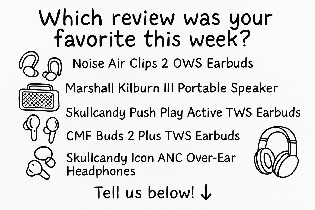 DayTechnology1's tweet image. 🌙 Which review was your favorite this week?
🎧 Noise Air Clips 2
🔊 Marshall Kilburn III
🎶 Skullcandy Push Play Active
🎧 CMF Buds 2 Plus
🎵 Skullcandy Icon ANC

Tell us in Comments! 👇

#TechReview #GadgetReview #AudioTech #WirelessEarbuds #Headphones #PortableSpeaker