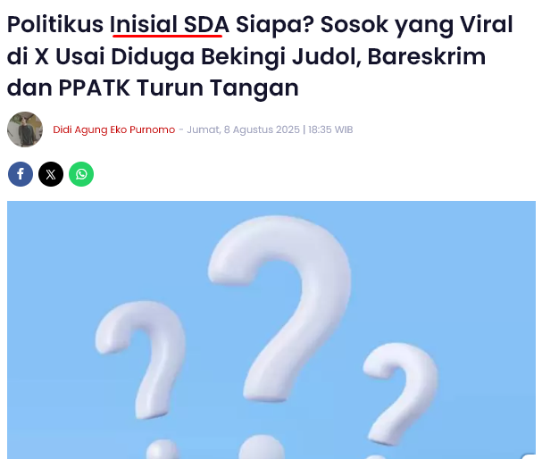 Ferry Koto (@ferrykoto) on Twitter photo Ngeri juga berita media cyber Jawa Pos group ini, Solobalapan.com.
Namun, bagus juga lah dan ini mungkin penyebab judol sulit diberantas. Wong backingnya diduga, ingat ini baru dugaan, Politisi kuat.
Yg ini yg mestinya diburu Polisi <a href="/DivHumas_Polri/">Divisi Humas Polri</a>, rakyat korban judol Ngeri juga berita media cyber Jawa Pos group ini, Solobalapan.com.
Namun, bagus juga lah dan ini mungkin penyebab judol sulit diberantas. Wong backingnya diduga, ingat ini baru dugaan, Politisi kuat.
Yg ini yg mestinya diburu Polisi <a href="/DivHumas_Polri/">Divisi Humas Polri</a>, rakyat korban judol