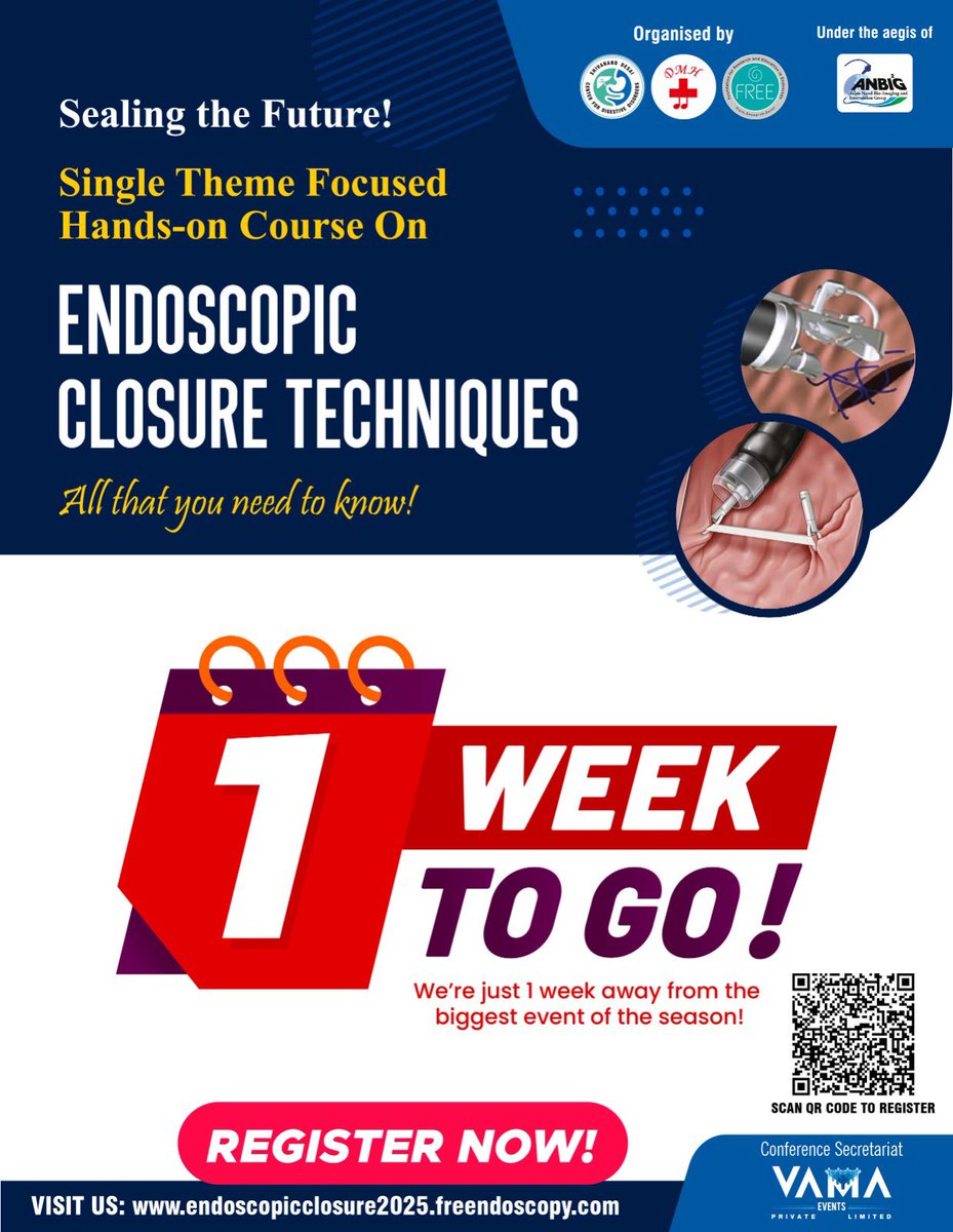 Under ONE WEEK for the BIGGEST THEMED CONFERENCE! 
ONSITE or ONLINE! 
All that you need to know about ENDOSCOPIC CLOSURE TECHNIQUES! 
Have you REGISTERED? 
Scan the QR code for details &amp; registration!