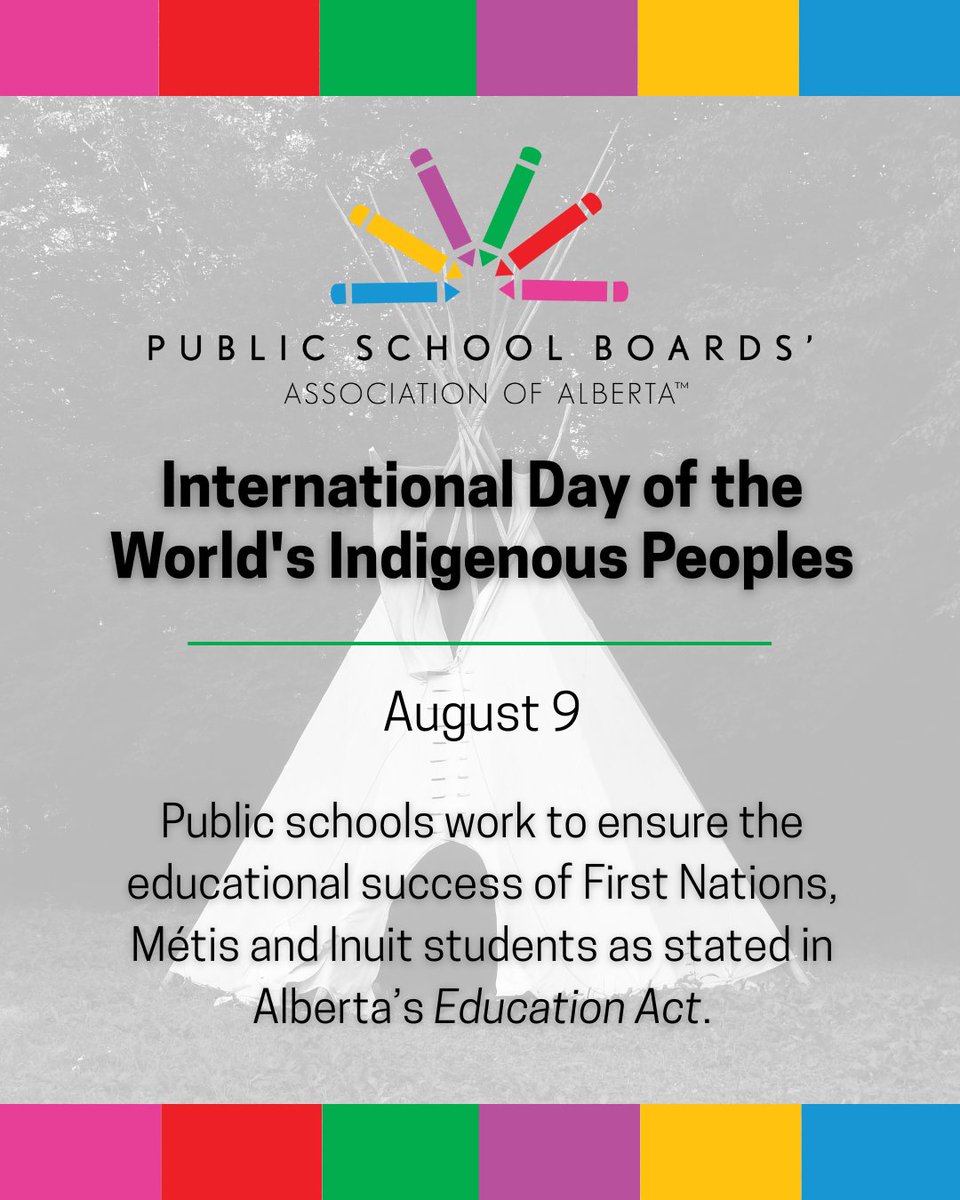 PublicSchoolsAB's tweet photo. On August 9, we commemorate the International Day of the World's Indigenous Peoples! Public schools work to ensure the educational success of First Nations, Métis and Inuit students as stated in Alberta's Education Act. The #PSBAA and its members are committed to ongoing reconciliation within their schools and communities.

This year, the Association recognized Northland School Division with the Promoting and Advancing one or more of the Calls to Action of the Truth and Reconciliation Commission of Canada (TRC) in Relation to Education within Alberta. Northland's work supports TRC Calls to Action 10, 14, 62, 63 and 64. Examples include teaching students on the Land and helping them learn Indigenous languages, working with Elders and adding Indigenous language signs in schools, and creating Elder & Knowledge Keepers and Youth Councils to help guide school decisions.

Keep on the pulse of public school education achievements like these by following the #PSBAA on social media and visiting our website: https://t.co/qMrGCcoCCH