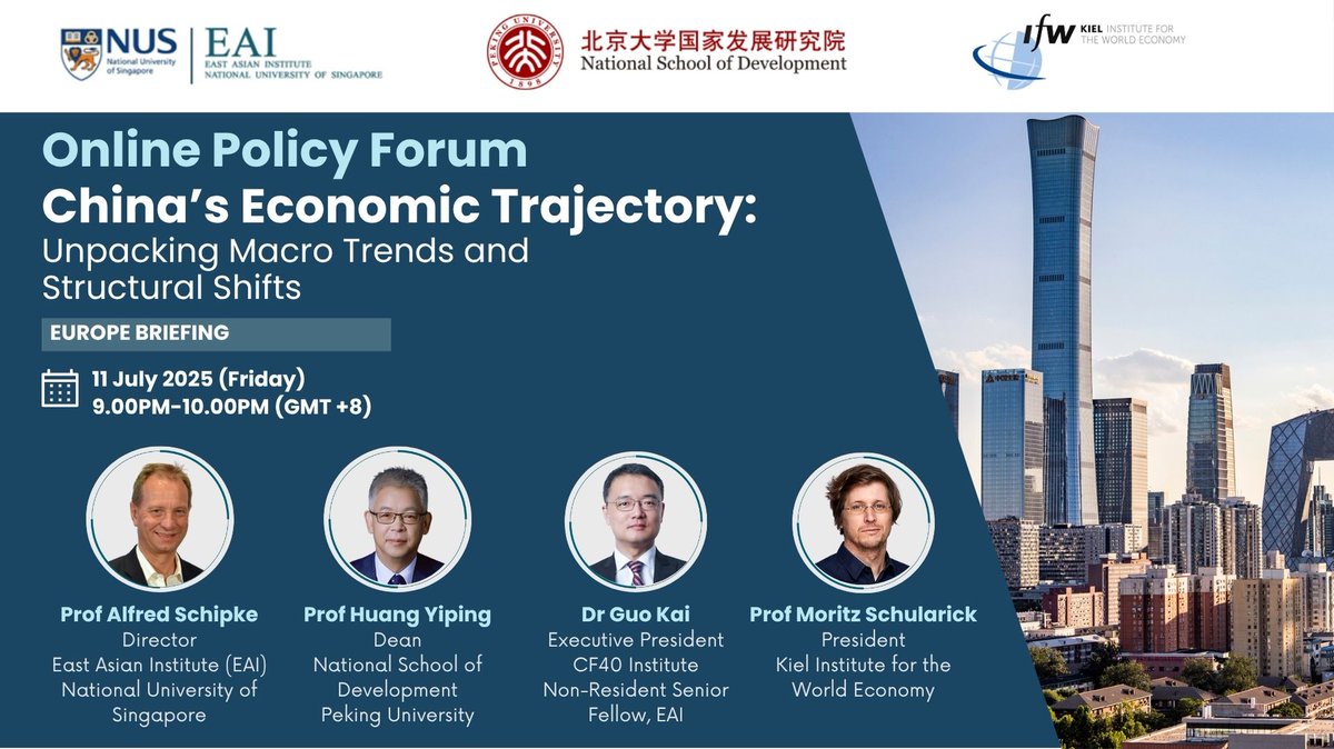 East Asian Institute (EAI) (@nuseai) on Twitter photo What are the prospects for China’s economic outlook as it targets around 5% growth in 2025? Video recording of our joint policy forum with Prof Huang Yiping, Dr Guo Kai, and <a href="/kielinstitute/">Kiel Institute (IfW Kiel)</a> available here: youtube.com/watch?v=D_HiW_… What are the prospects for China’s economic outlook as it targets around 5% growth in 2025? Video recording of our joint policy forum with Prof Huang Yiping, Dr Guo Kai, and <a href="/kielinstitute/">Kiel Institute (IfW Kiel)</a> available here: youtube.com/watch?v=D_HiW_…