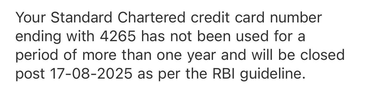 SVenkat27's tweet photo. [1] Lost 15 years worth credit history because of stupidity from @StanChartIN. They send an email that my credit card will be deactivated if I don’t use it by Aug 17. But I stop seeing my card on Aug 1st. When I call customer care, they say the card was deactivated back in July. https://t.co/rDOKMSD40T