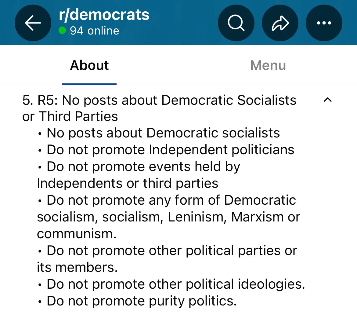The Democratic Party's Reddit community has banned all convos about democratic socialism