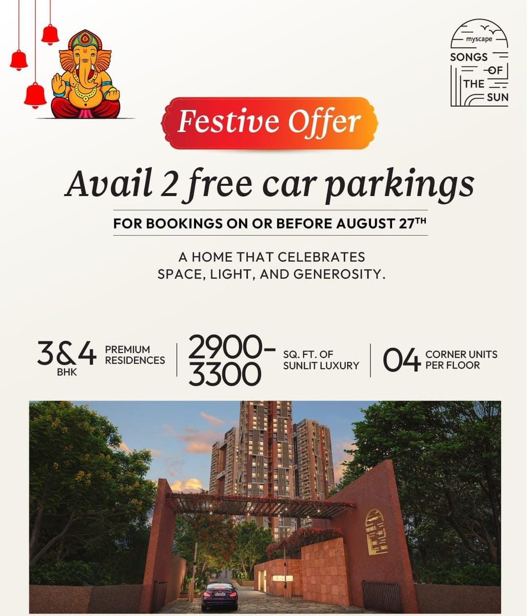 HydUrbanRealty's tweet photo. #Myscape Songs of the Sun 
 RERA : P02400008721
Location: Nanakramguda, Hyderabad 

Reach us on
https://t.co/qSNNXKxTBF
00919550881836
 
🍀 Units: 592 
🍀 4 towers
🍀 2900 sq ft, 3 BHK apartments 🍀 3300 sq ft, 4 BHK apartments 
🍀 Possession date: July 2029 
🍀 Minimum price: ₹3.48 Cr + 
🍀 5.92 acres
🍀 G + 37 

The design also aims to create a sustainable project that considers the relationship between the building and nature, the quality of air and natural light 

#HyderabadRealestate