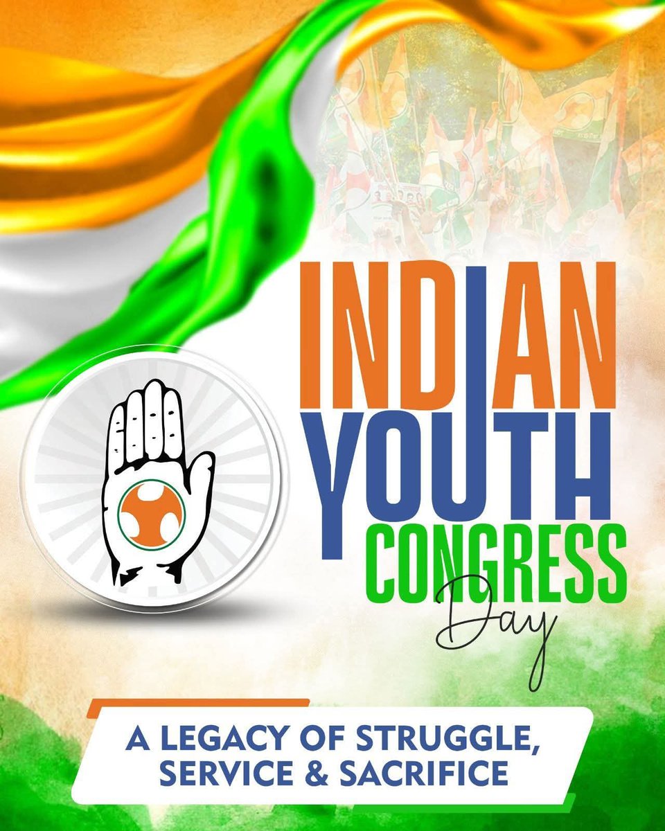ಇಂದು "ಪ್ರಜಾಪ್ರಭುತ್ವದ ಊರುಗೋಲಾಗಿ ಯುವಜನರನ್ನು ರಾಜಕೀಯದಲ್ಲಿ ಸಕ್ರಿಯಗೊಳಿಸುವ" ಉದ್ದೇಶದಿಂದ ಸ್ಥಾಪನೆಯಾದ ರಾಷ್ಟ್ರೀಯ ಯುವ ಕಾಂಗ್ರೆಸ್‌ ಸ್ಥಾಪನೆಯಾದ ದಿನ
ದೇಶದ ಪ್ರಬಲ ಯುವ ಶಕ್ತಿಯಾಗಿ ಬೆಳೆದು ನಿಂತಿರುವುದು ಹೆಮ್ಮೆಸಹಿತ ಸ್ಮರಿಸಬೇಕಾದ ಸಂಗತಿ
ರಾಷ್ಟ್ರೀಯ ಯುವ ಕಾಂಗ್ರೆಸ್‌ಗೆ ಸಂಸ್ಥಾಪನಾ ದಿನಾಚರಣೆಯ ಹಾರ್ದಿಕ ಶುಭಾಶಯಗಳು. <a href="/INCIndia/">Congress</a>