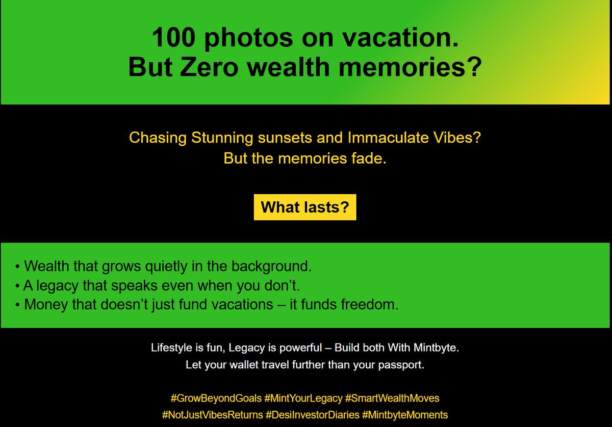 mintbyteinvest's tweet image. #GrowBeyondGoals #MintYourLegacy #SmartWealthMoves #NotJustVibesReturns #DesiInvestorDiaries #MintbyteMoments

Get Started Now - hubs.ly/Q03BVqGT0
