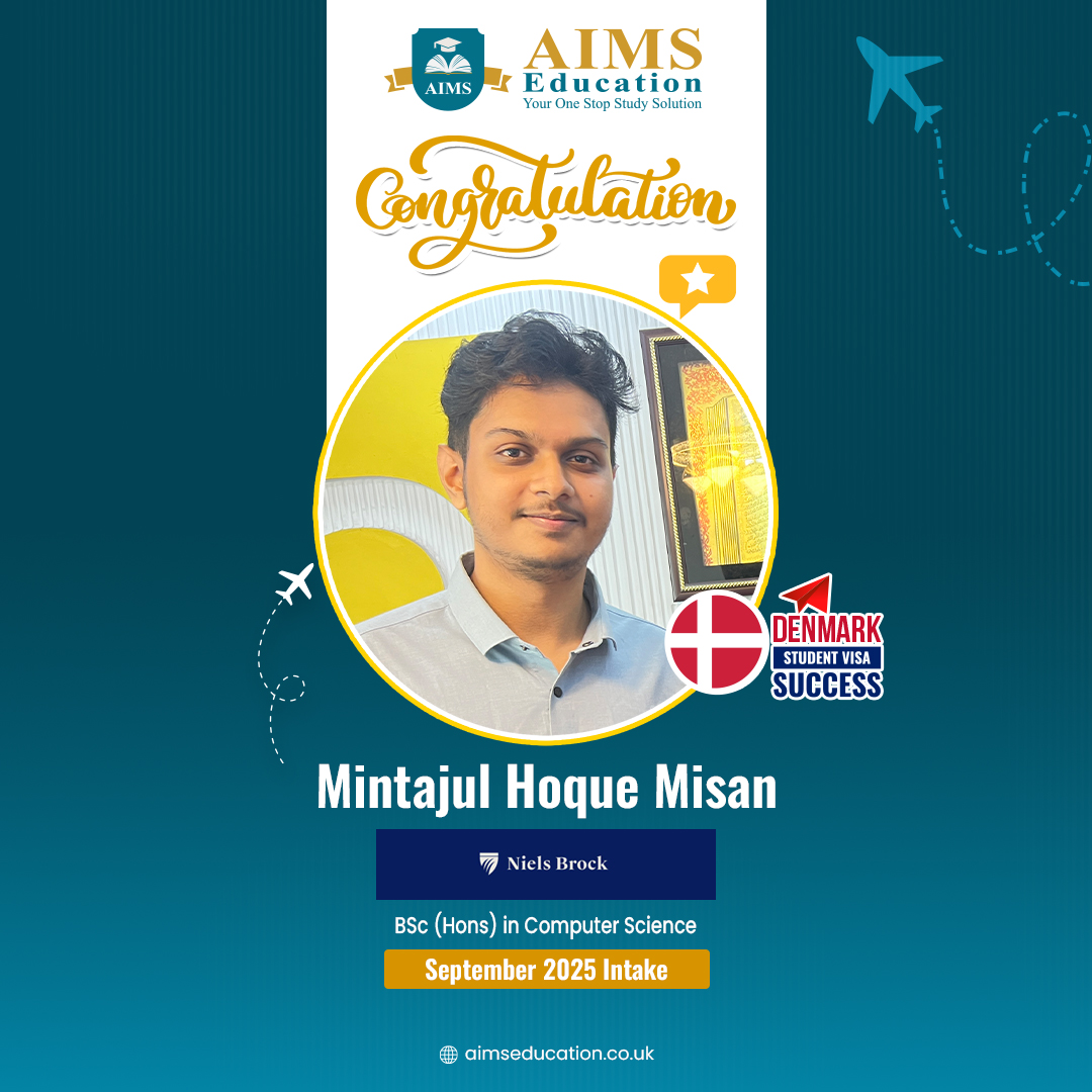 aimseducationuk's tweet photo. A new journey begins at Niels Brock Copenhagen Business College!🎓
Congratulations to Mintajul Hoque Misan for securing his Denmark visa! 🎉 He is ready to pursue his passion for a BSc (Hons) in Computer Science at Niels Brock Copenhagen Business College. https://t.co/PtGo72oUjo