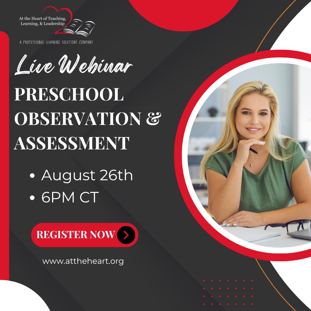 Preschool Observation &amp; Assessment
🗓 August 26 @ 6PM CT | $12.99
📏 1.5 Hours PD + Certificate Included
Learn how to observe, assess, &amp; support preschoolers with confidence and purpose.
Register online!

#PreschoolPD #EarlyLearningTools #AtTheHeart