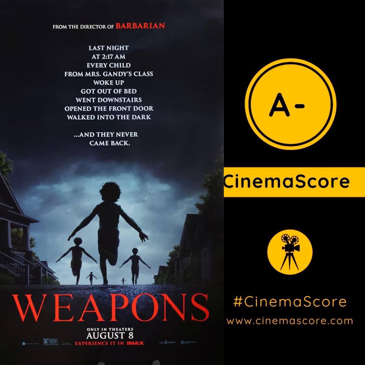 Zach Cregger’s ‘WEAPONS’ receives an A- on CinemaScore.
