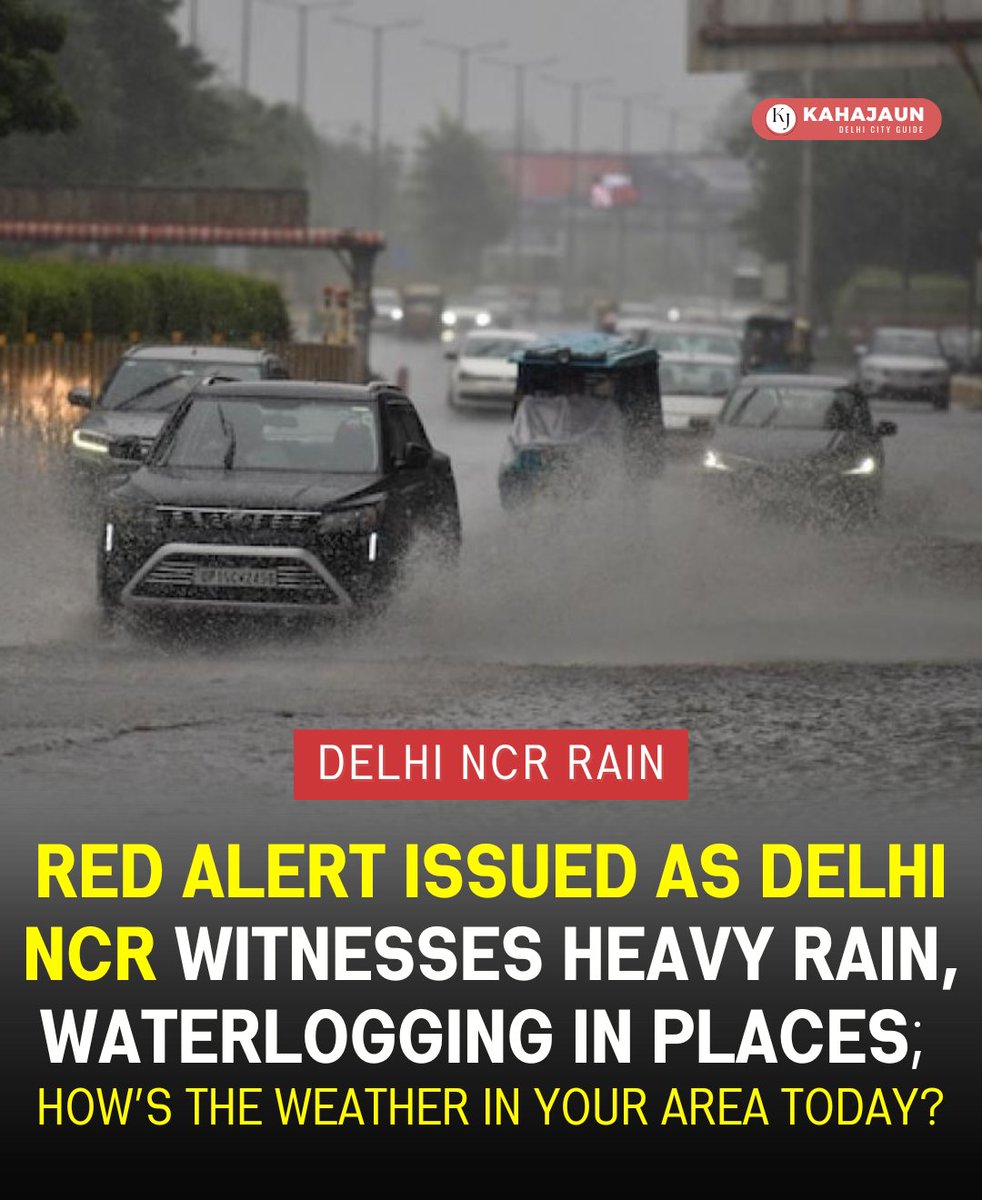 KahaJaun's tweet photo. The IMD has issued a Red Alert ⚠️ for North, West, South, South-East &amp; Central Delhi for very heavy rainfall with thunderstorms &amp; lightning today.  #DelhiRains https://t.co/tnRjSBv1al