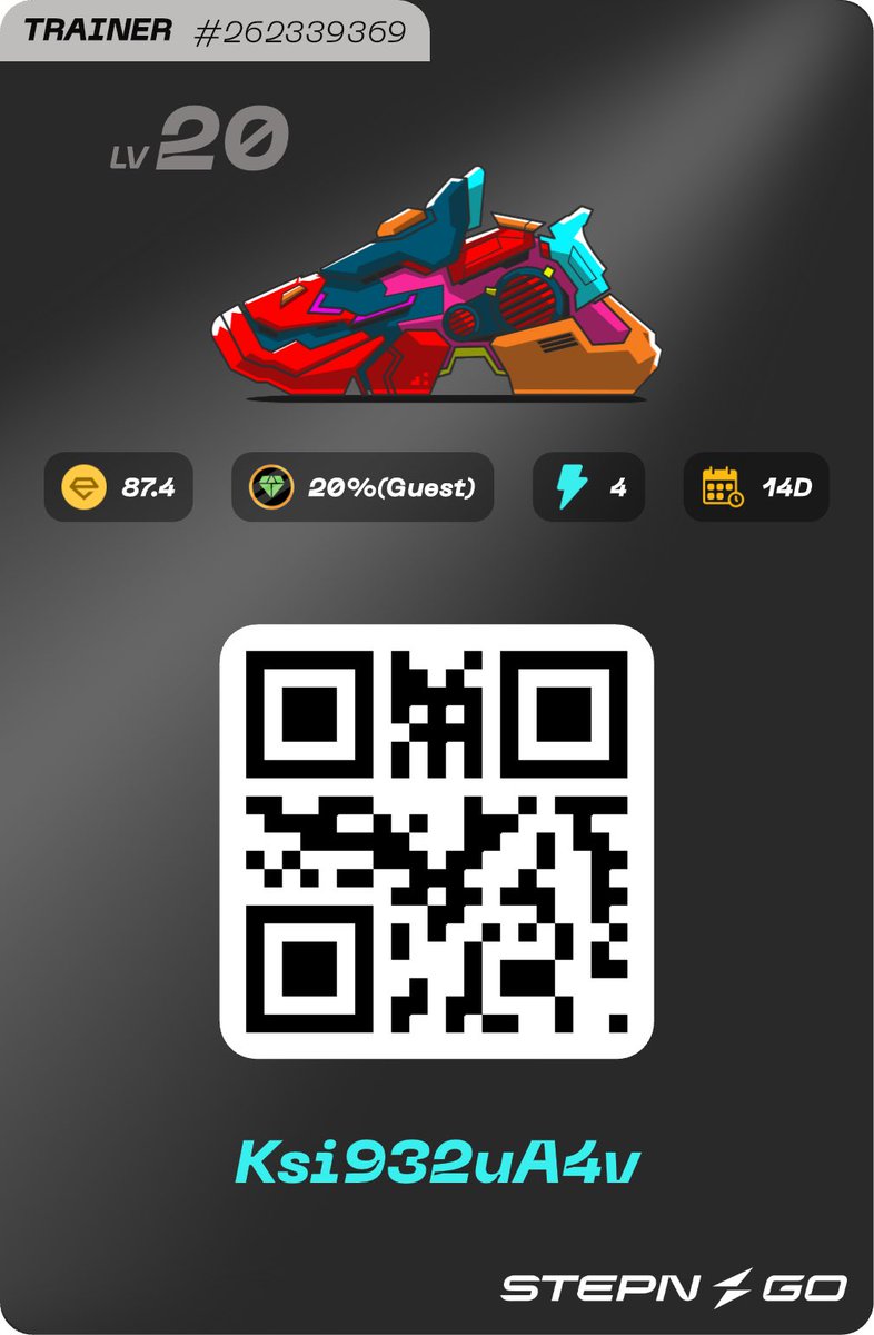 ゲスト募集します！
トレーナーlv20  effi87.4
4エナ2週間、ゲスト20%
45エナ以上消化希望

コード使われた方は、連絡用にXのフォローをいただけると嬉しいです！

Ksi932uA4v

#STEPNGO
#ゲスト募集