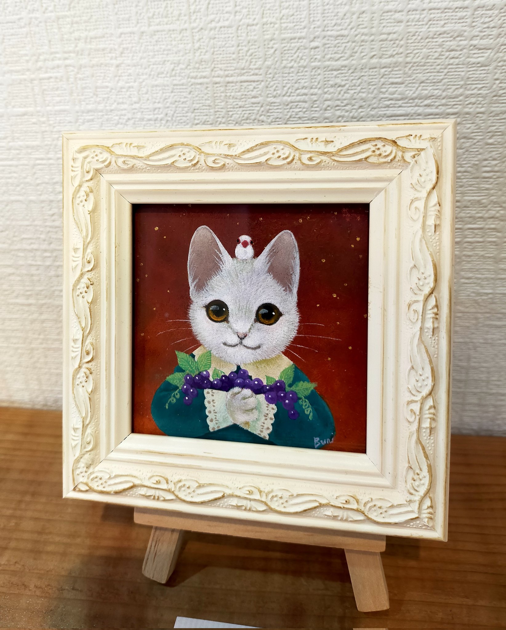 「ムサシ」猫イラスト（原画） 原画・フレーム付き】「おすましな黒猫ちゃん」 パステルアート