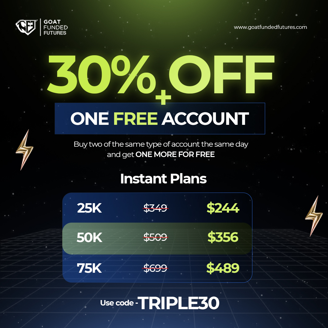 🚀 TRIPLE30 DEAL FOR INSTANT PLANS 🚀

Get 30% OFF our Instant Plans PLUS an extra account for FREE! 🔥

Here’s how it works:

Buy two of the same plan on the same day → Get ONE MORE free ✅

Instant Plans:

💼 25K — was $349 → $244
💼 50K — was $509 → $356
💼 75K — was $699