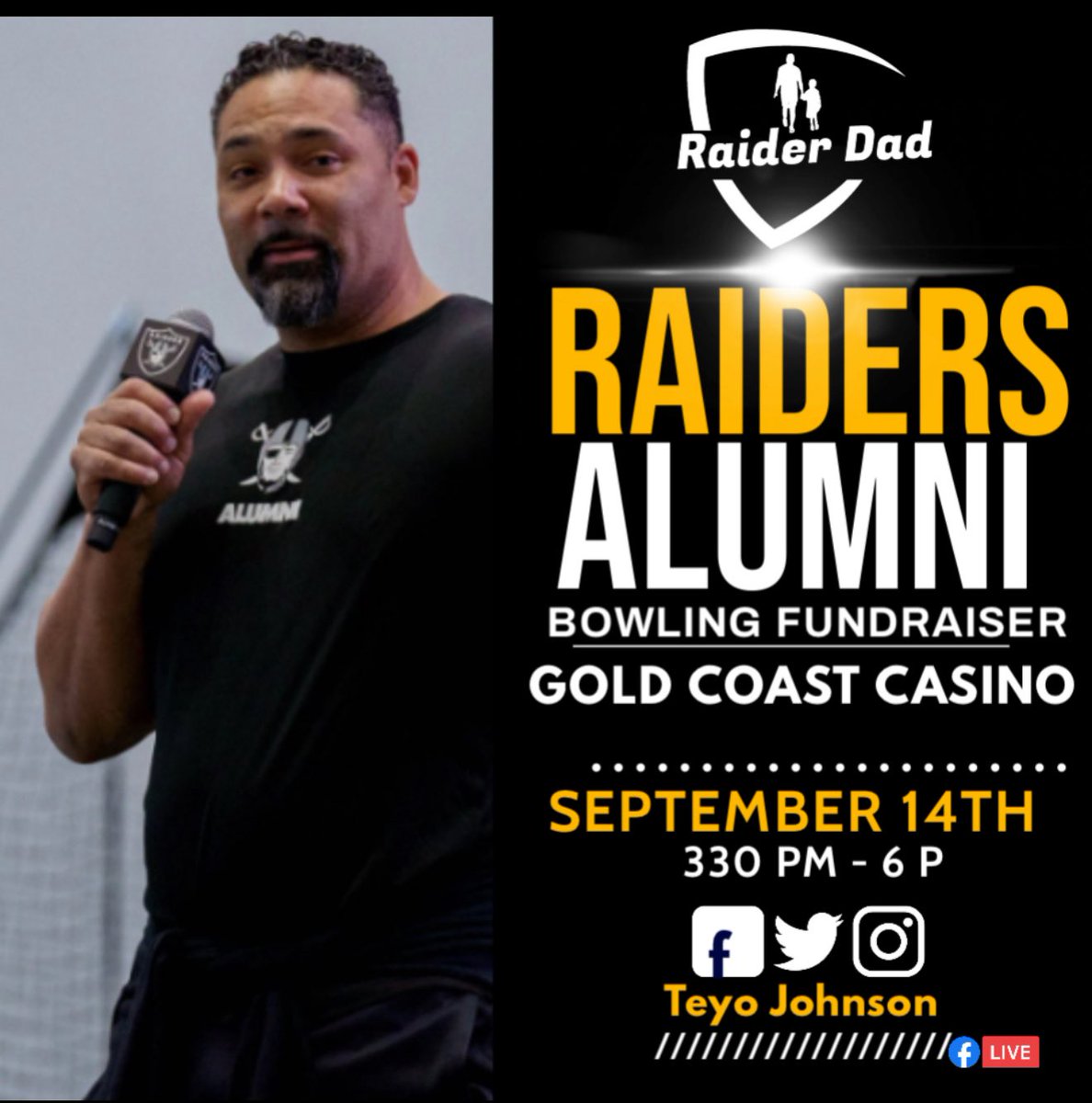 Raider Bowl presented by Vegas Raider Dad. Join us on September 14th as we help kids get to their first Raiders game. 

Registration ends on August 18th as walk-ins will be based of availability and not guaranteed.

Sign-up today: shorturl.at/cmsZ6