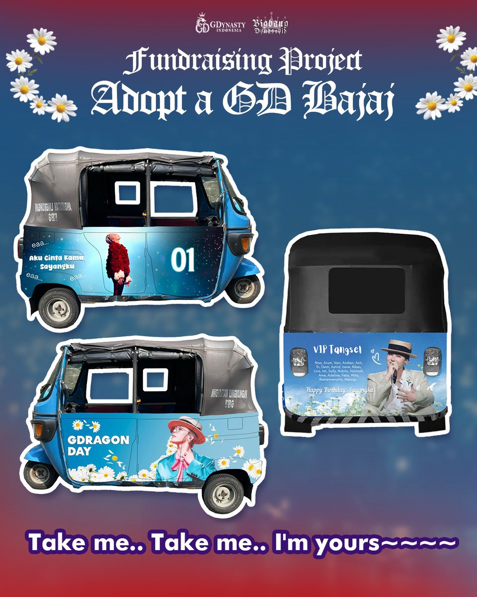 gdynasty_ID's tweet photo. ✨️Yahoooooooo✨️
Adopt Bajaj niihh FAMs desig  GD version~~
Berasa naik bajaj bareng Jiyong gak tuh 😘

Tinggal 2 bajaj lagi niihh‼️ Yuk join adopt bajaj nya biar nama kamu atau group kamu bersanding dengan kegantengan si abang Jidi ini 😍❤️

#bigbang #gdragon https://t.co/oWn8aDFH89