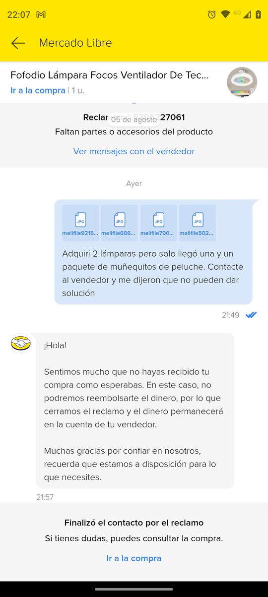 _AndyMercado's tweet photo. @ML_Mexico Ingresé un reclamo ya que compré dos lámparas, solo recibí una y al levantar el caso, el vendedor dijo que no me puede ayudar, que revise con ustedes y la respuesta que me dan es que tampoco me van a solucionar, es real? Entonces solo pierdo mi dinero por un error de ustedes? https://t.co/NryLdjdpoh