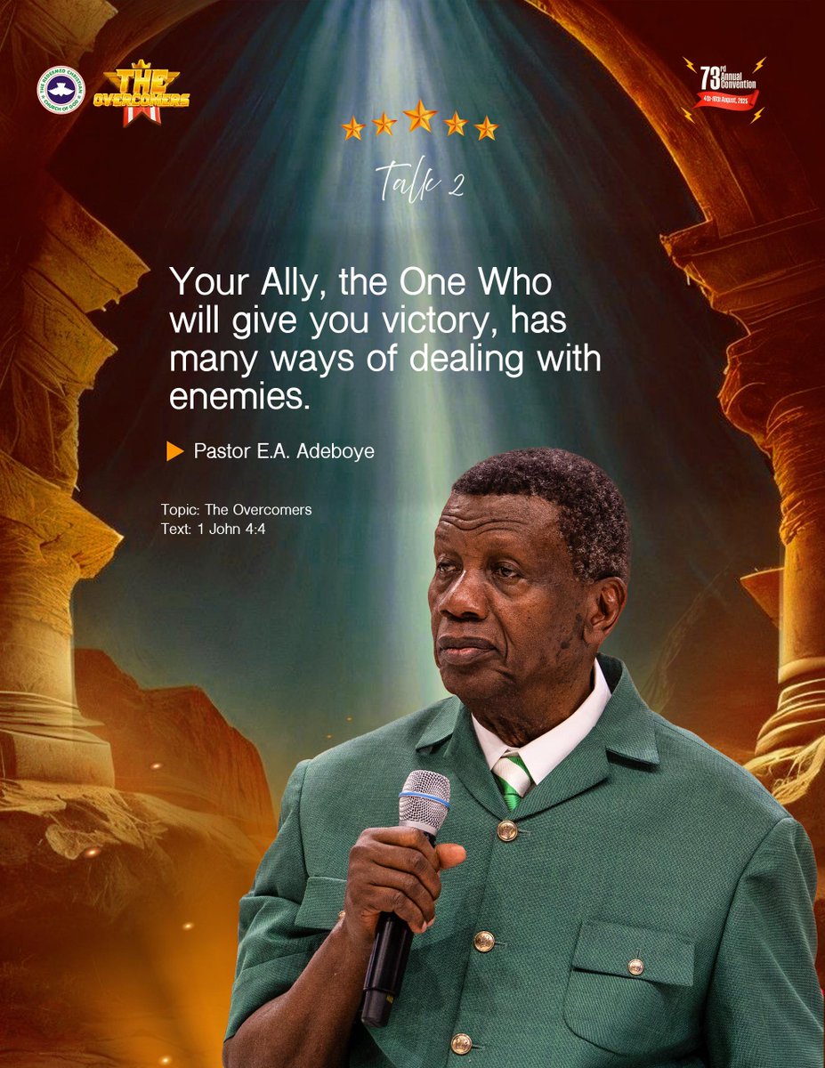 Your Ally, the One Who will give you victory, has many ways of dealing with enemies.

Day 5
Holy Ghost Service 

#TheOvercomers
#RCCGAnnualConvention2025
#RCCG