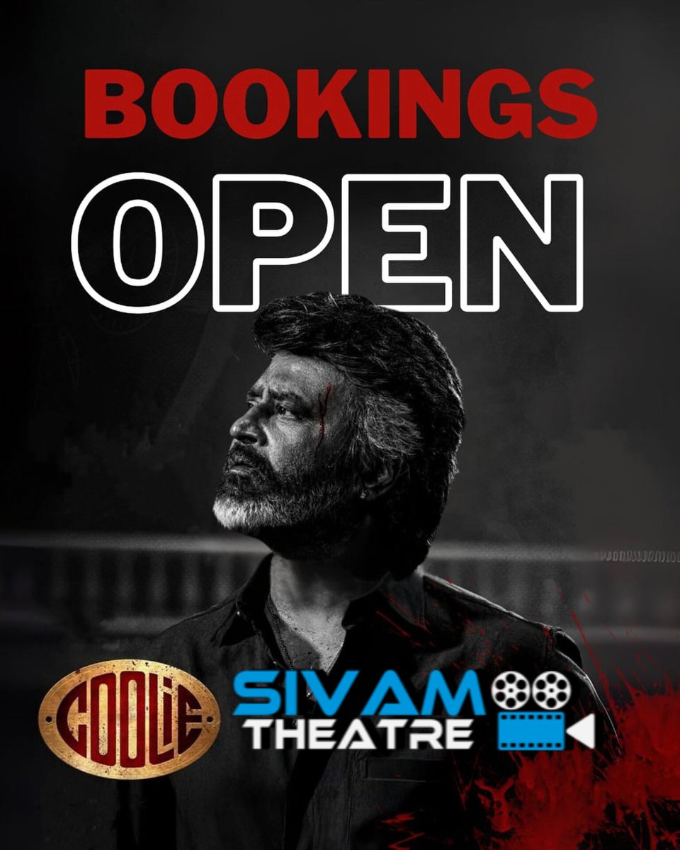#coolie #CoolieFromAug14 #CoolieFDFS #CooliePowerhouse 
Online Bookings Open
sivamtheatre.com