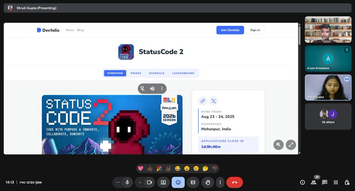 shrutigupta200's tweet image. Wrapped up an engaging session on @Status_Code_ 🚀 with my batchmates and juniors!
Introduced them to the hackathon, shared the perks, prizes, and how to get started 💻🎁
Everyone’s pumped to be part of this exciting journey!
#StatusCode2 #IIITKalyani