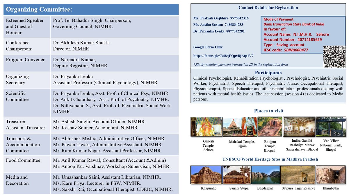 Join the National Conference on No Health Without Mental Health at <a href="/nimhrsehore/">NIMHR Sehore</a>
10 Sept 2025 |  10 AM–5 PM |  06 CRE Points
Register: forms.gle/Js48qEQpxBjAfp…
<a href="/socialpwds/">Divyang Empowerment</a>
<a href="/MSJEGOI/">Ministry of Social Justice & Empowerment, GOI</a> 
#MentalHealth #Rehabilitation #NIMHR