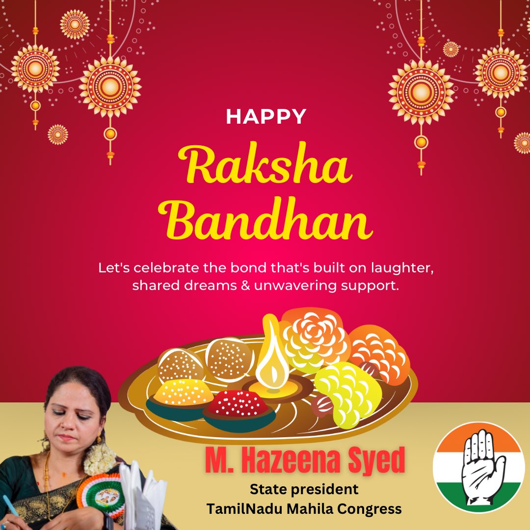 SyedHazeena's tweet photo. Happy Raksha Bandhan! 💫
May the bond of love between brothers and sisters inspire us to protect the values of harmony, unity, and equality that keep our nation strong. 🪢❤️
#RakshaBandhan
#CongressForUnity
#Hazeenasyed
@salman7khurshid @girishgoaINC @s_kanth
@Jairam_Ramesh https://t.co/f3hGrZ1Zzs