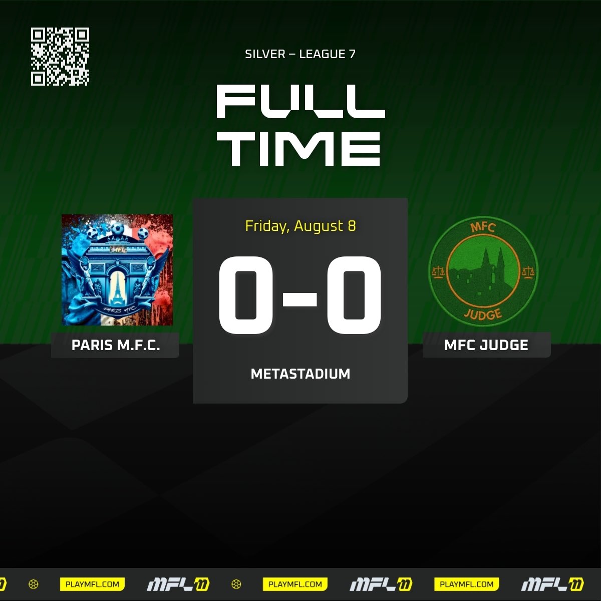 mfc_judge's tweet image. S7 - Silver League - Match 12

Hard-fought defensive battle ends in a 0-0 draw. Club extends its league undefeated streak to NINE, but needs to start winning if it hopes to promote. 

Toro continues his fine form with yet another clean sheet - making 4 saves. 

#JUDGEmentDay