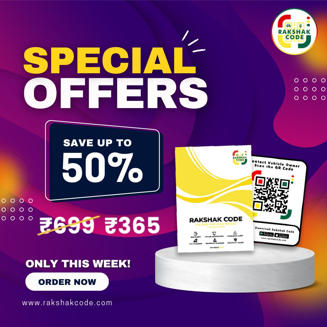 RakshakCode's tweet image. SPECIAL OFFER ALERT
Protect your vehicle with Rakshak Code – smart, simple, and secure.
SAVE UP TO 50%
Old Price Rs 699
Now Only Rs 365
ONLY THIS WEEK – Don’t miss the deal.
Order Now rakshakcode.com/shop
#SpecialOffer #RakshakCode #VehicleSafety #QRCodeSecurity