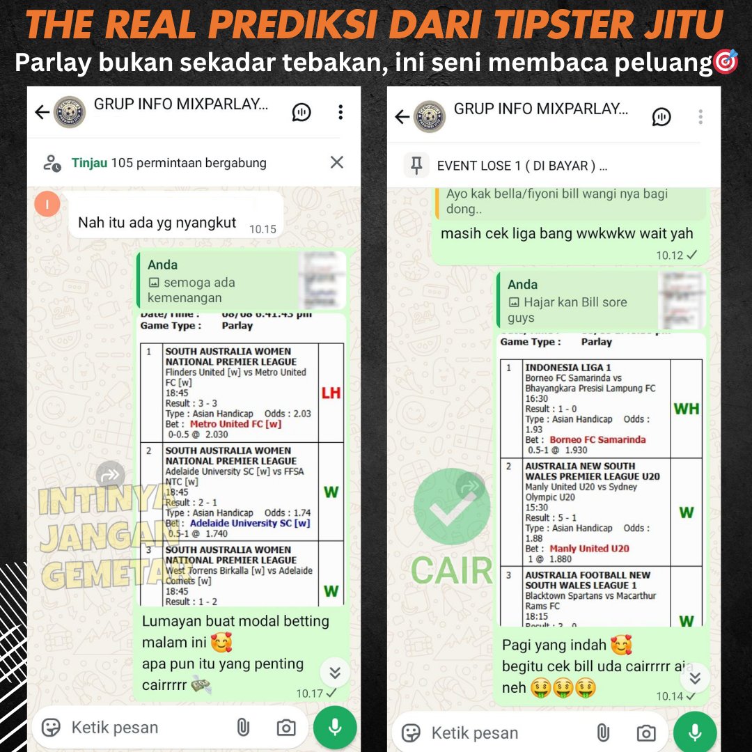 ekorqq_'s tweet photo. 💥PARLAY TEMBUS! 
Salut buat tim Prediksi Master Jitu, analisa kalian emang gak main-main! Dari awal udah yakin sama feeling malam ini, dan ternyata bener: semua tim masuk tanpa drama!
Whatsap : +62 878-7045-5191 
#gengbola #prediksijitu #mixparlayjitu #prediksibola #viral #fyp https://t.co/4usTKhLR8X
