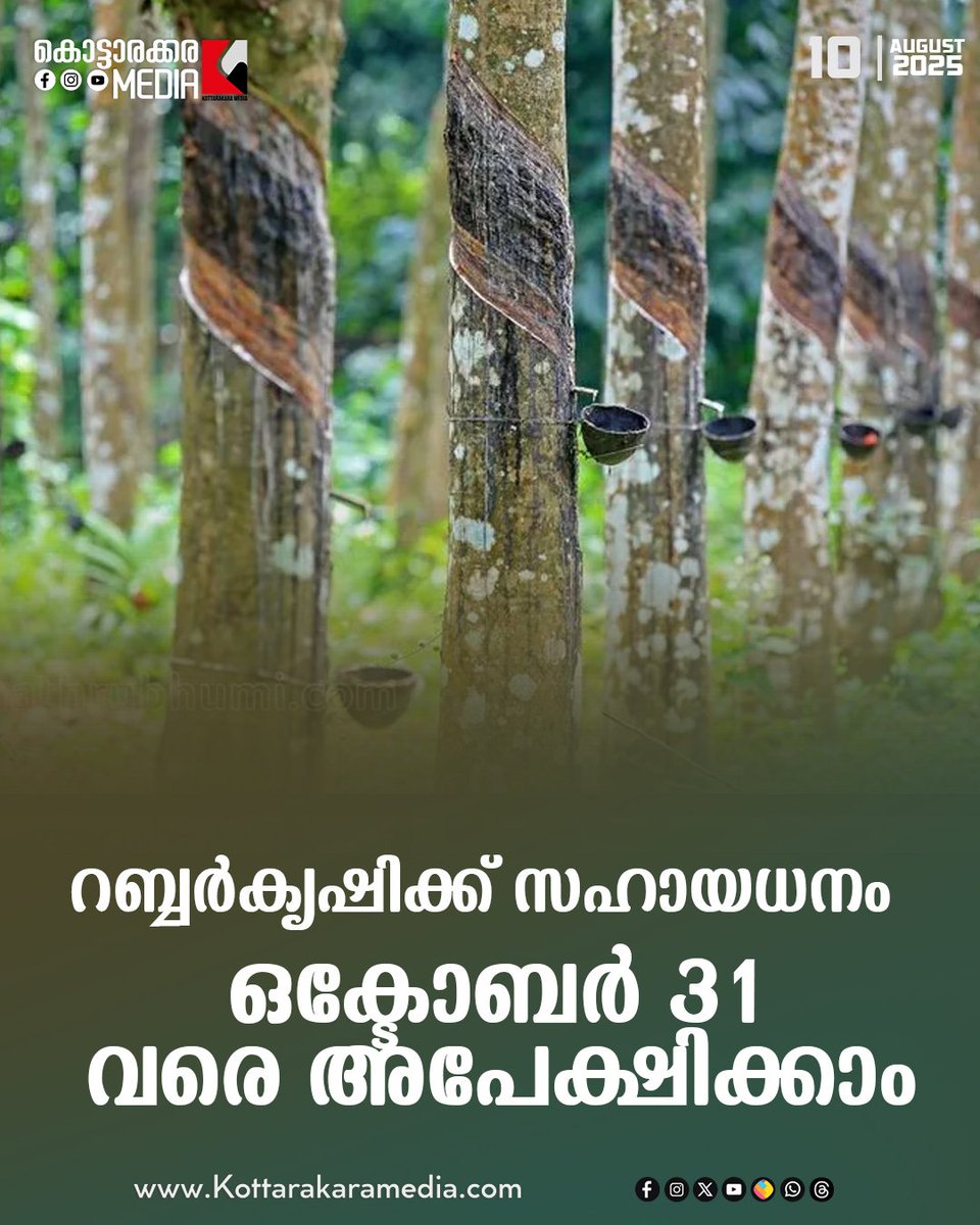 KottarakaraM's tweet image. #RubberFarming #FinancialAssistance #ServicePlus #CropRejuvenation #Kottayam #AgricultureSupport #OnlineApplication #RubberBoard #Farmers #India#DailyNews, #TodayInHistory, #BreakingNews
#kerala  #keralanewsupdates #newstoday #latestupdates #kollam #kottrakaramedia