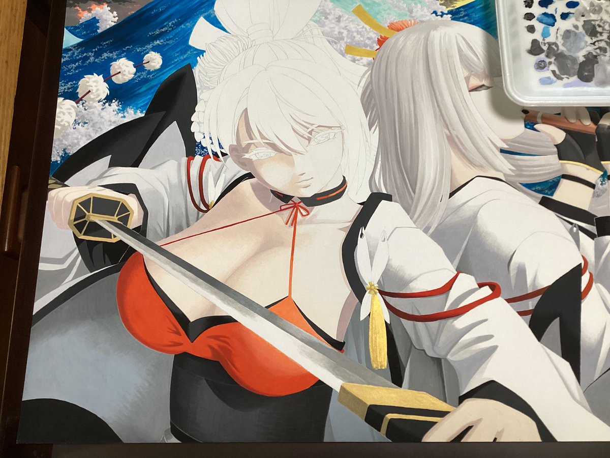 翔鶴(アズールレーン) ,瑞鶴(アズールレーン) 「今日は、ここまで。 明日は、髪飾りの塗り。 残るは、ほぼほぼ頭部くらい。 #アズ」|真オーゼ（(@_@))のイラスト