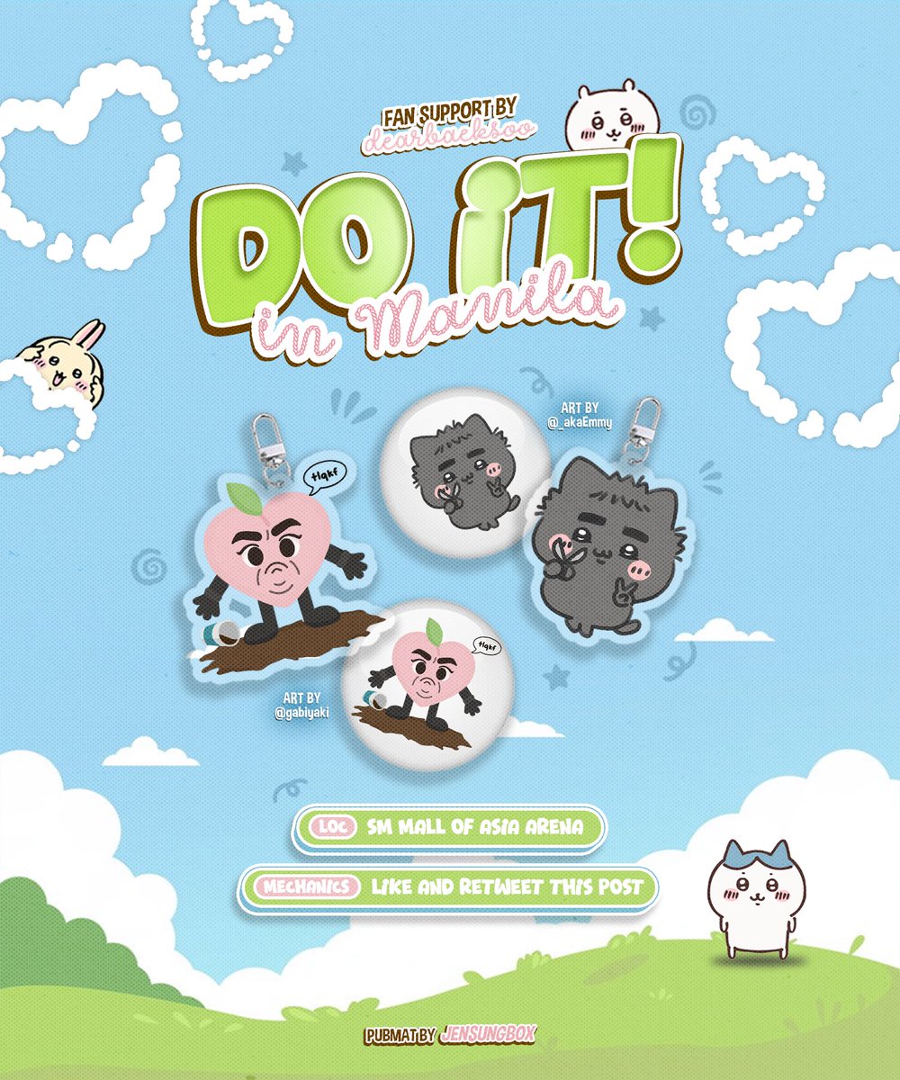 dearbaeksoo's tweet image. ˚ ༘`✿ Do it! in Manila  ༘ ⋆｡˚✩

keyrings &amp;amp; pins fan support by @dearbaeksoo 🐈‍⬛🍑

ꔛ x trades (on the spot is ok!)
ꔛ 1:1 only

chiikawasoo art: @_akaEmmy
charles no.2 art: @gabiyaki 
pubmat: @jensungbox

#도경수 #DOHKYUNGSOO #KYUNGSOO
#DOITinMNL #DoItManila #Do_It_In_Manila