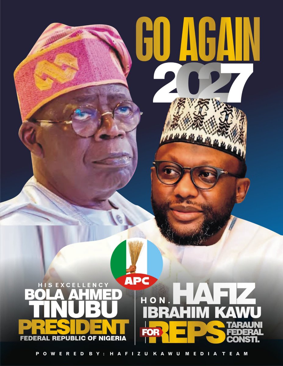 Bashir Dalhatu (@bashirdalhatu10) on Twitter photo Tinubu 2027 – Finish the Work!
Nigeria is on the path of change. Let’s unite, support President Bola Ahmed Tinubu, and give him another chance in 2027 to complete the journey. One Nigeria, One Future!
#Tinubu2027
<a href="/HonHafizKawu/">Hafiz Ibrahim Kawu, OON, mni</a>
<a href="/femigbaja/">Femi Gbajabiamila</a> <a href="/officialABAT/">Bola Ahmed Tinubu</a> <a href="/KashimSM/">Kashim Shettima</a> <a href="/officialSKSM/">Senator Kashim Shettima</a> Tinubu 2027 – Finish the Work!
Nigeria is on the path of change. Let’s unite, support President Bola Ahmed Tinubu, and give him another chance in 2027 to complete the journey. One Nigeria, One Future!
#Tinubu2027
<a href="/HonHafizKawu/">Hafiz Ibrahim Kawu, OON, mni</a>
<a href="/femigbaja/">Femi Gbajabiamila</a> <a href="/officialABAT/">Bola Ahmed Tinubu</a> <a href="/KashimSM/">Kashim Shettima</a> <a href="/officialSKSM/">Senator Kashim Shettima</a>
