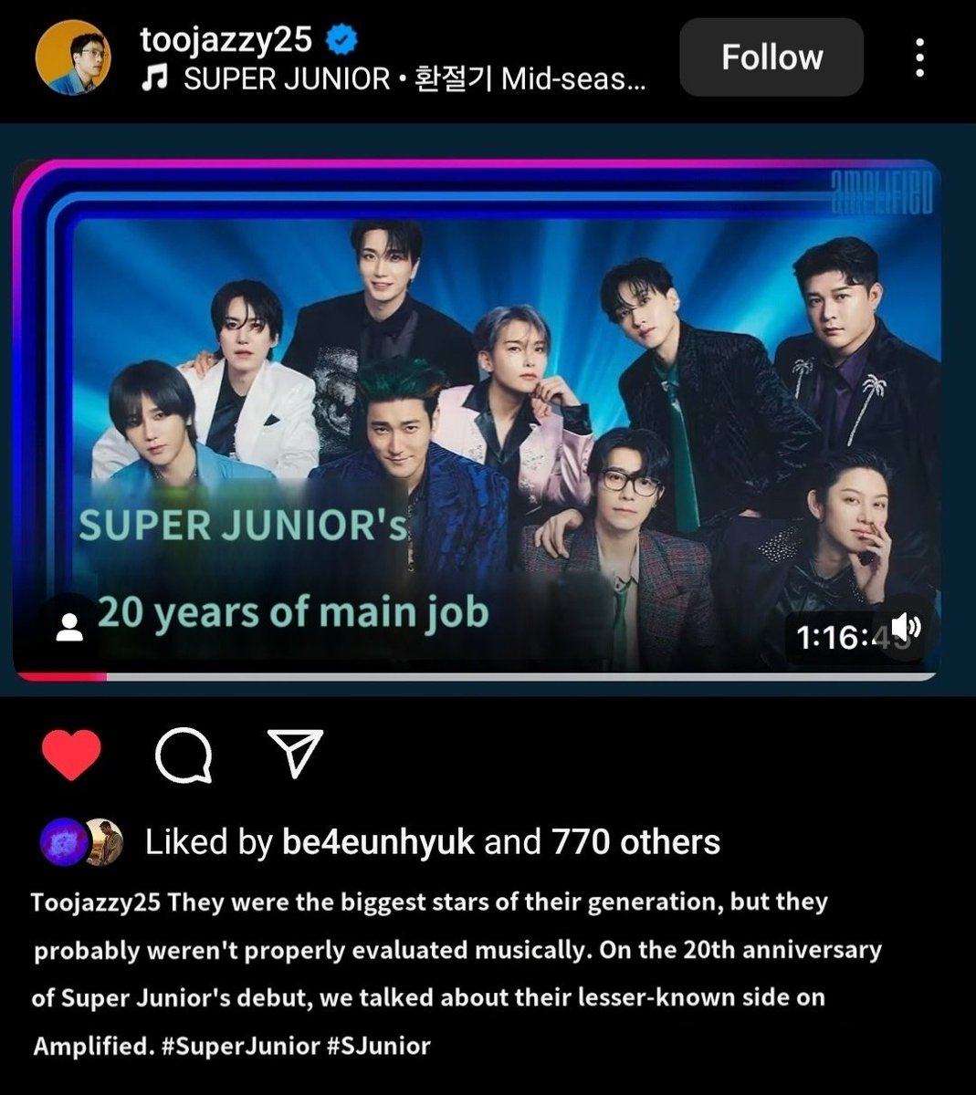 music critic kim youngdae also called super junior the biggest star of their generation, and implied suju's music tend to get overlooked and underrated on his instagram post.
