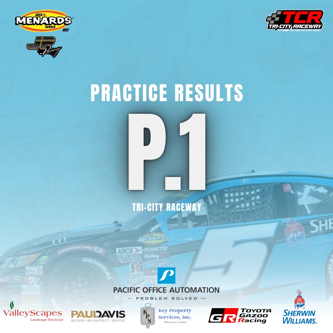 The Washington Native sets FAST TIME in first #ARCASeries practice here at Tri-City Raceway! ⏱️🏎️💨

It’s a great way to start the weekend for the No.5 Jerry Pitts Racing Team but there’s still plenty of challenges lying ahead tomorrow. We’ll see you all tomorrow for Raceday!