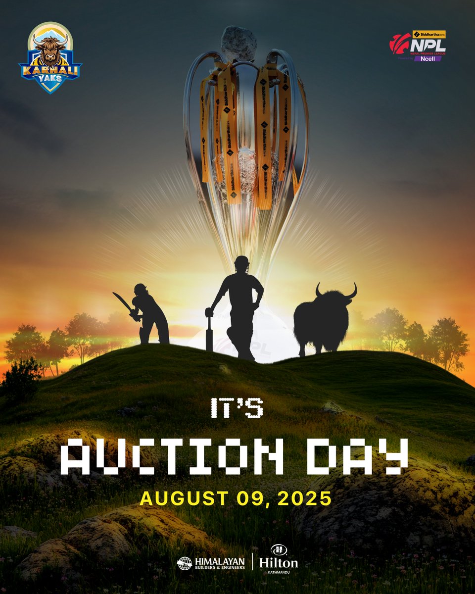 From the Hills to the Headlines, Karnali Yaks are coming for the crown!
This is More Than an Auction… It’s a Showdown. Finally the day is here, brace yourself for the big day.
.
.
.
#KarnaliYaks #yakattack #SompalKami #Hiltonkathmandu #NPL2025 #NepalCricket #auction #SBLNPL
