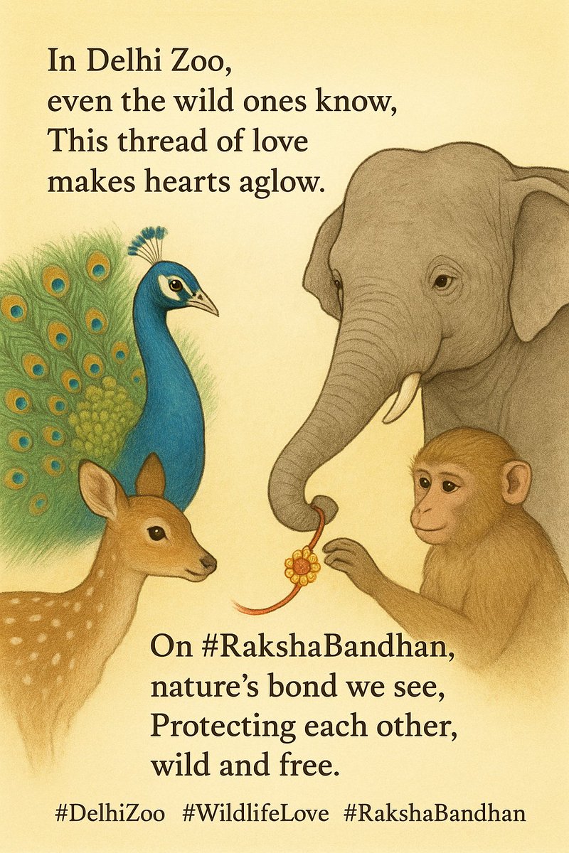 NzpDelhi's tweet image. 🦚✨ In Delhi Zoo, even the wild ones know,
This thread of love makes hearts aglow.
On #RakshaBandhan, nature’s bond we see,
Protecting each other, wild and free. 🌿💛

#DelhiZoo #WildlifeLove #RakshaBandhan