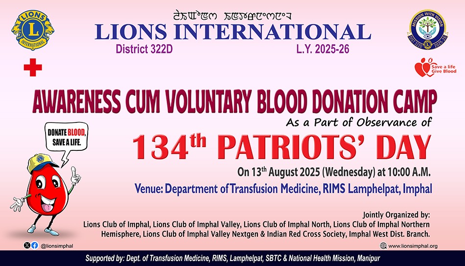 LionsImphal's tweet photo. Observance of Patriots' Day on 13th Aug 2025. Floral tributes at Lions Service Centre. Then #BloodDonation Camp (Permanent Project) co-org by #LionsClubofImphal &amp; other Clubs with IRCS, IW dist branch. #Manipur #Imphal 
#lionsinternational #dist322d #weserve 
@lionsclubs https://t.co/MHjMSZHv4c